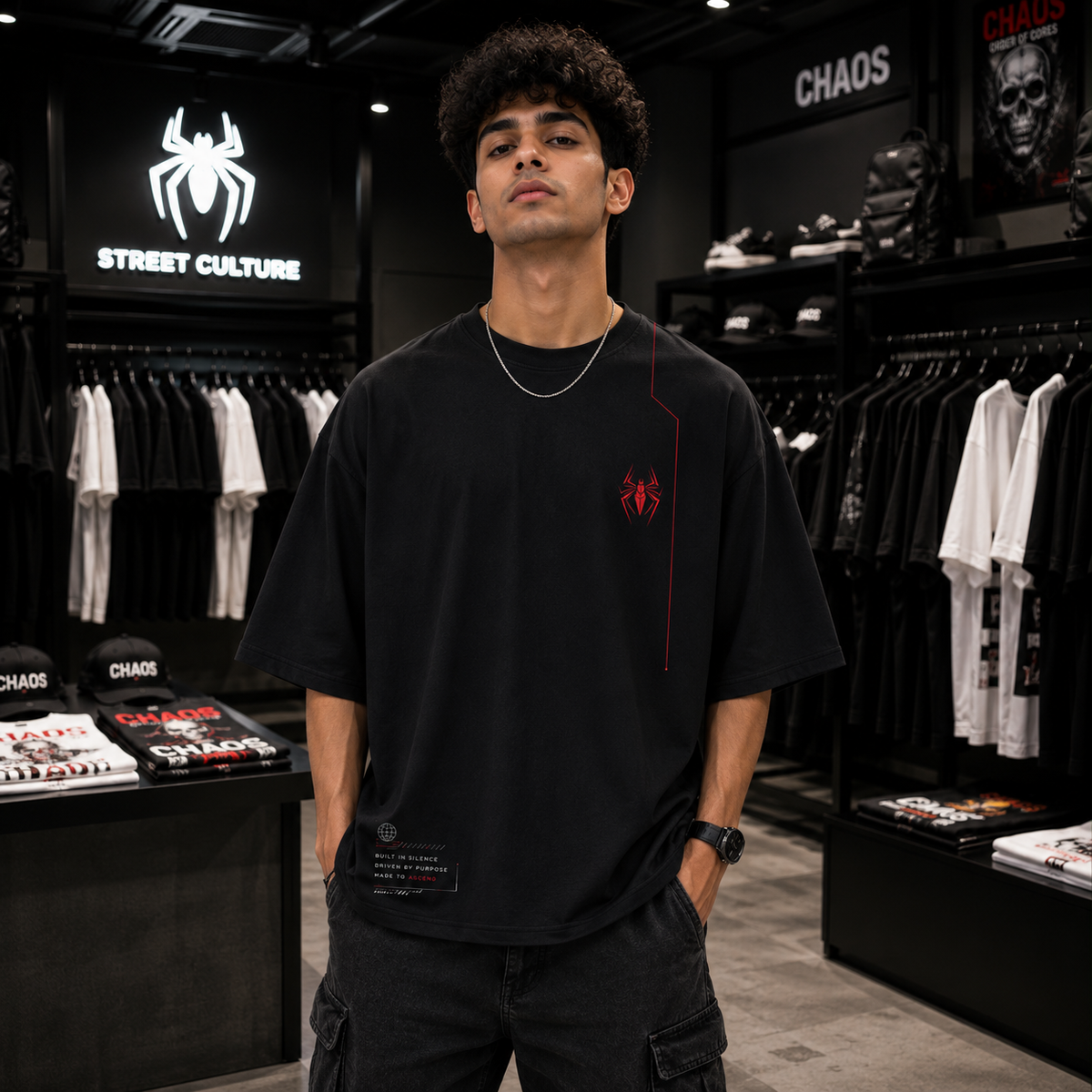 Spider Man Ascend Higher Oversized Tee – Black